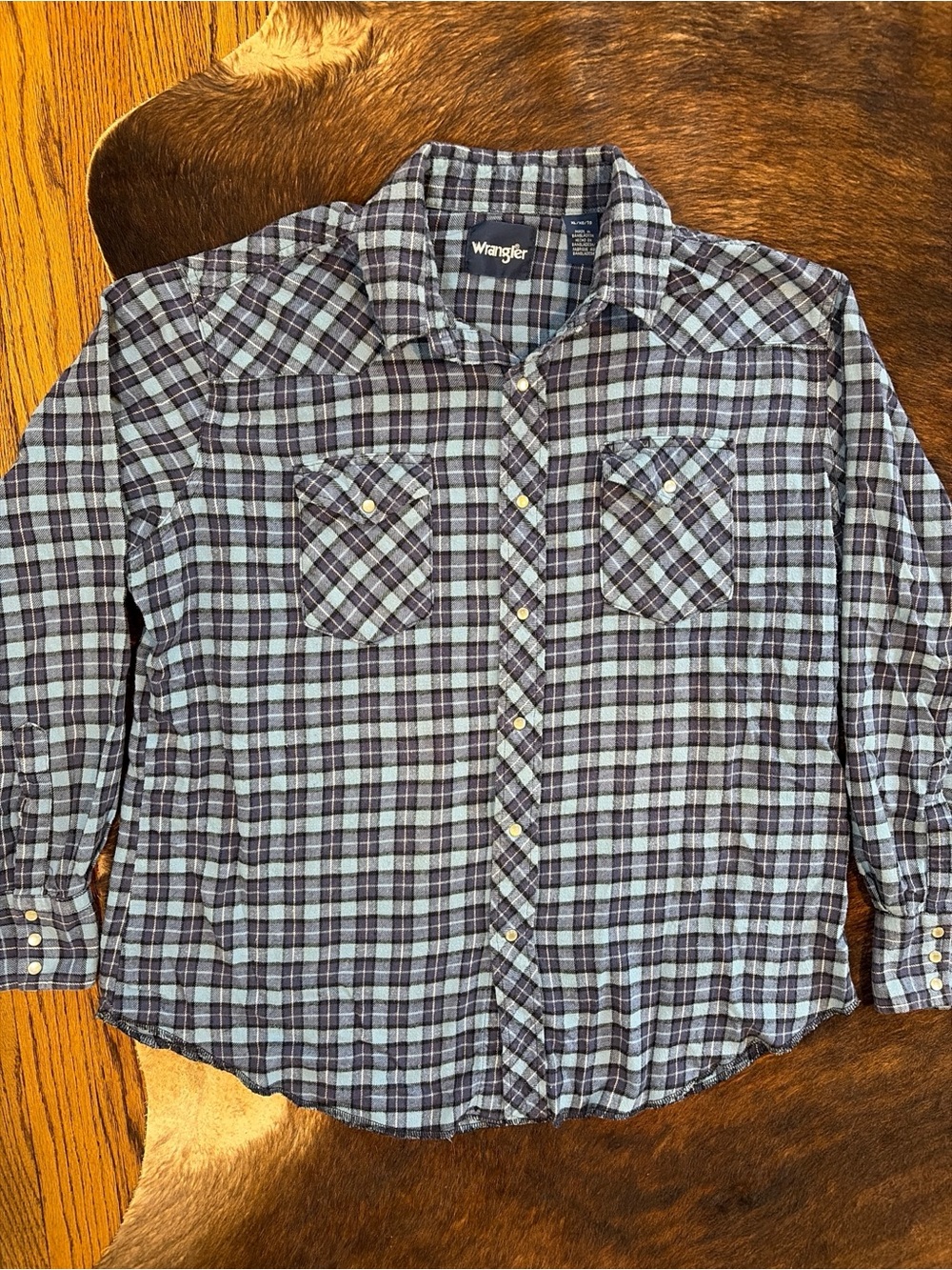 Wrangler Men XL Shirt Flannel Purple Plaid Western Pearl Snap Grunge Cottagecore
